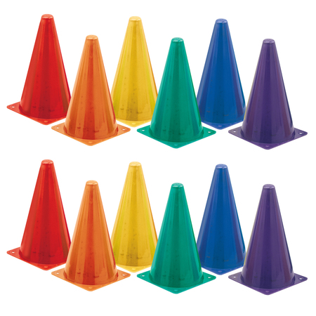 Champion Sports High Visibility Plastic Cone Set, Assorted Colors, PK12 TC9SET